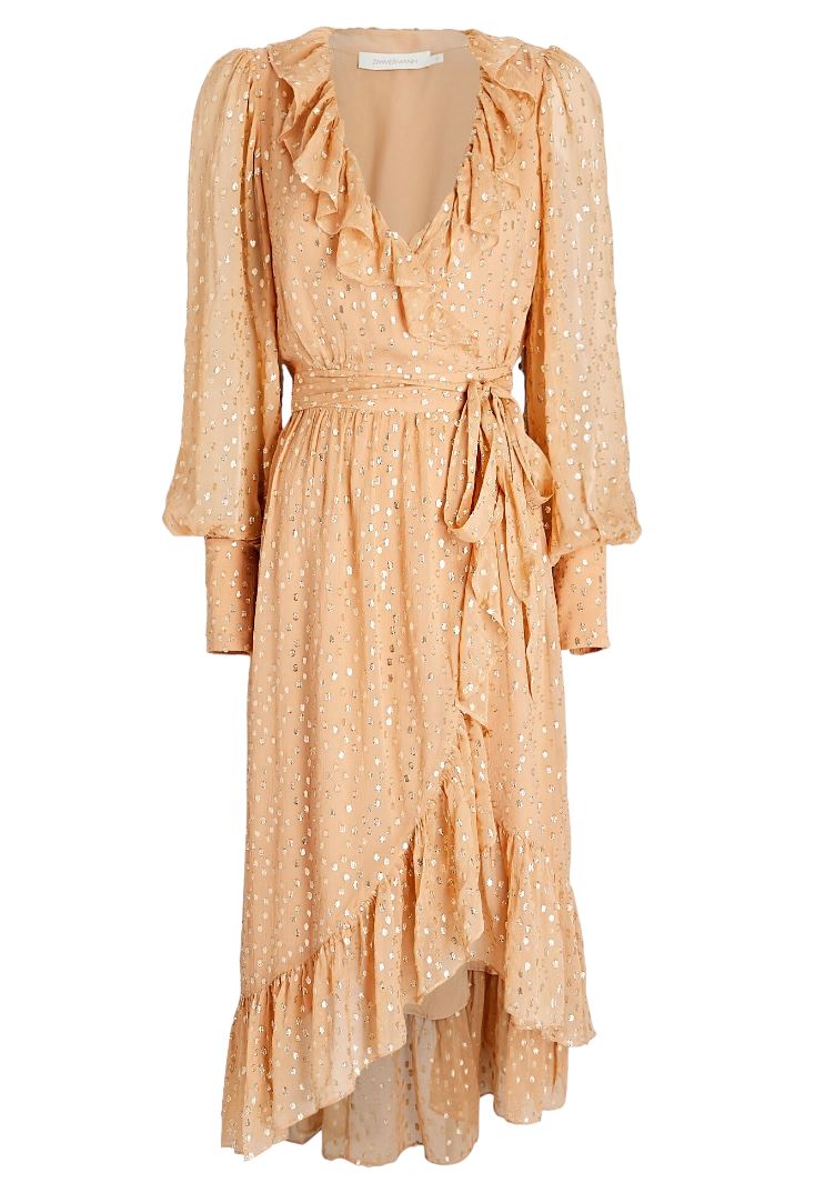 Zimmermann Lurex Wrap Midi Dress Sheer Dolman Caramel gold Naked Pear Zimmermann Lurex Wrap Midi Dress Sheer Dolman Caramel gold Naked Pear