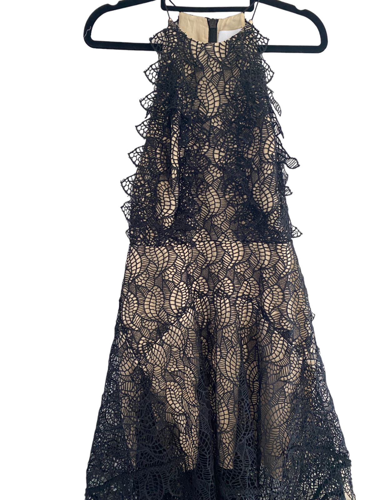 Acler Burton Dress | Black Lace Overlay, Lined, High Neck,