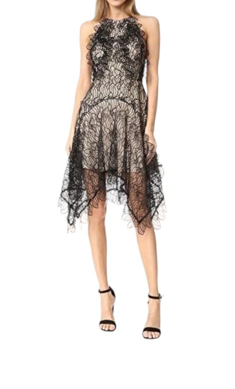 Acler Burton Dress | Black Lace Overlay, Lined, High Neck,