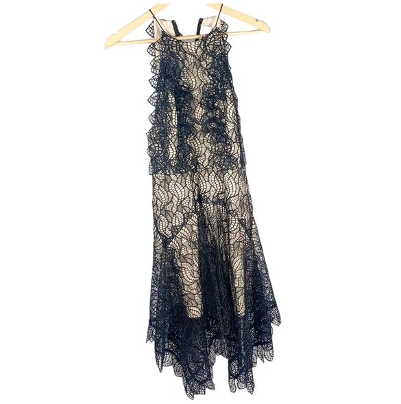 Acler Burton Dress | Black Lace Overlay, Lined, High Neck,