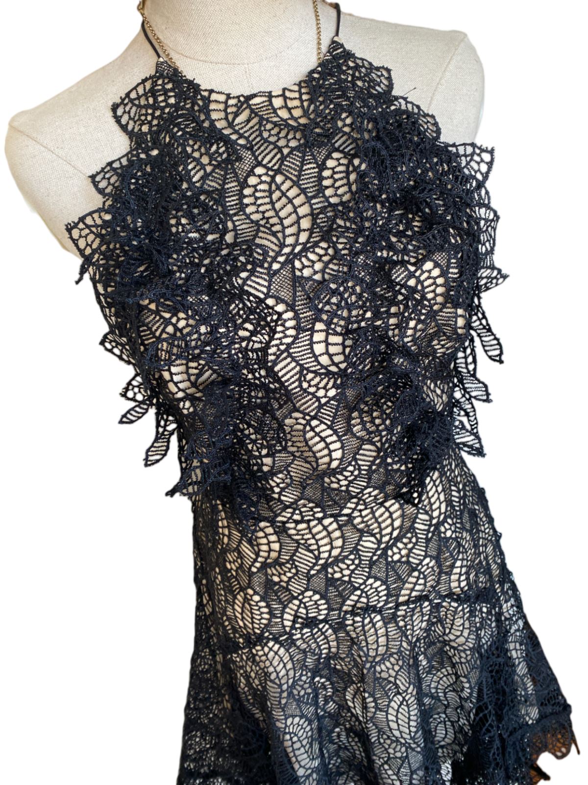 Acler Burton Dress | Black Lace Overlay, Lined, High Neck,