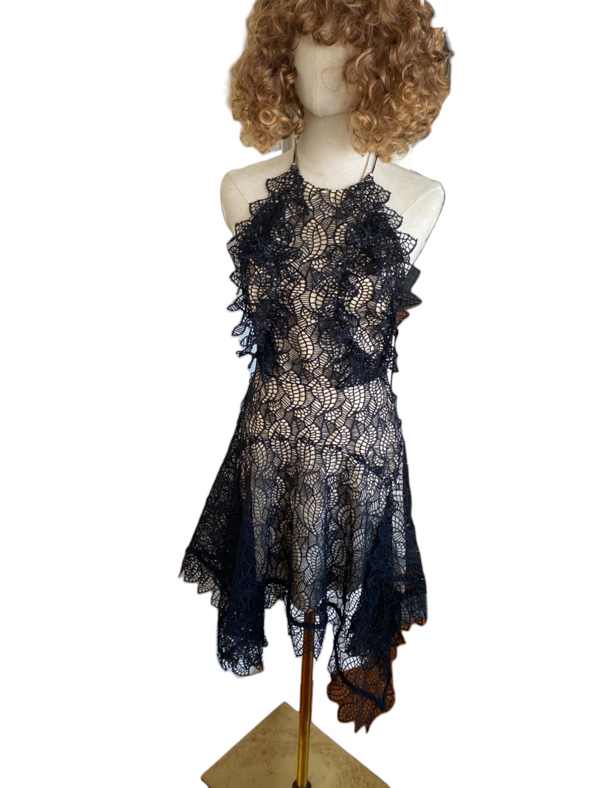 Acler Burton Dress | Black Lace Overlay, Lined, High Neck,