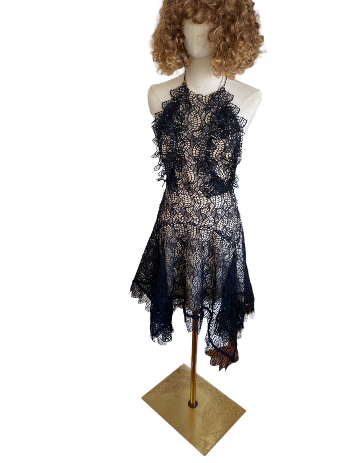 Acler Burton Dress | Black Lace Overlay, Lined, High Neck,