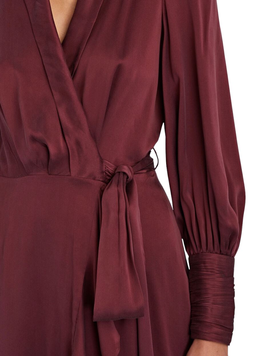 Zimmermann Silk Wrap Midi Dress | Burgundy, Sueded Silk Cocktail, Dolman/Puff