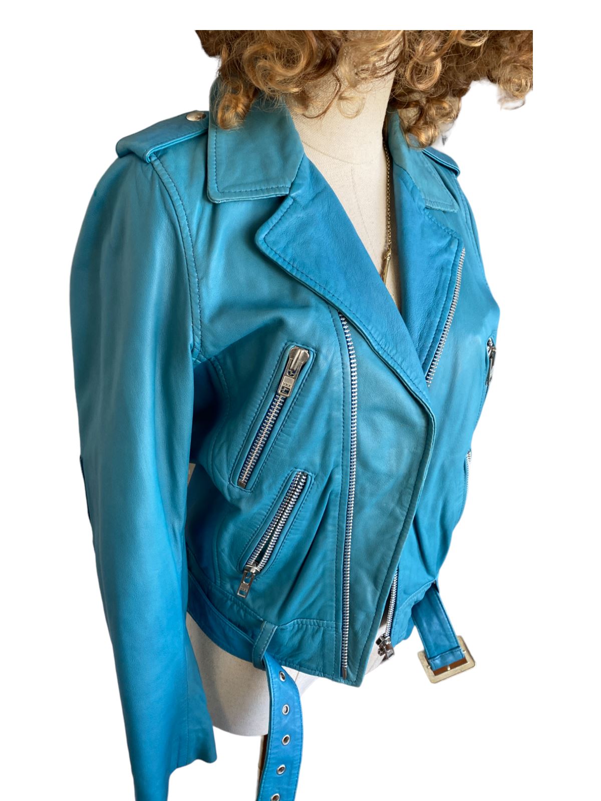 MAJE Lambskin Leather Motorcycle Jacket | Sz 38, Blue $1,400 RRP