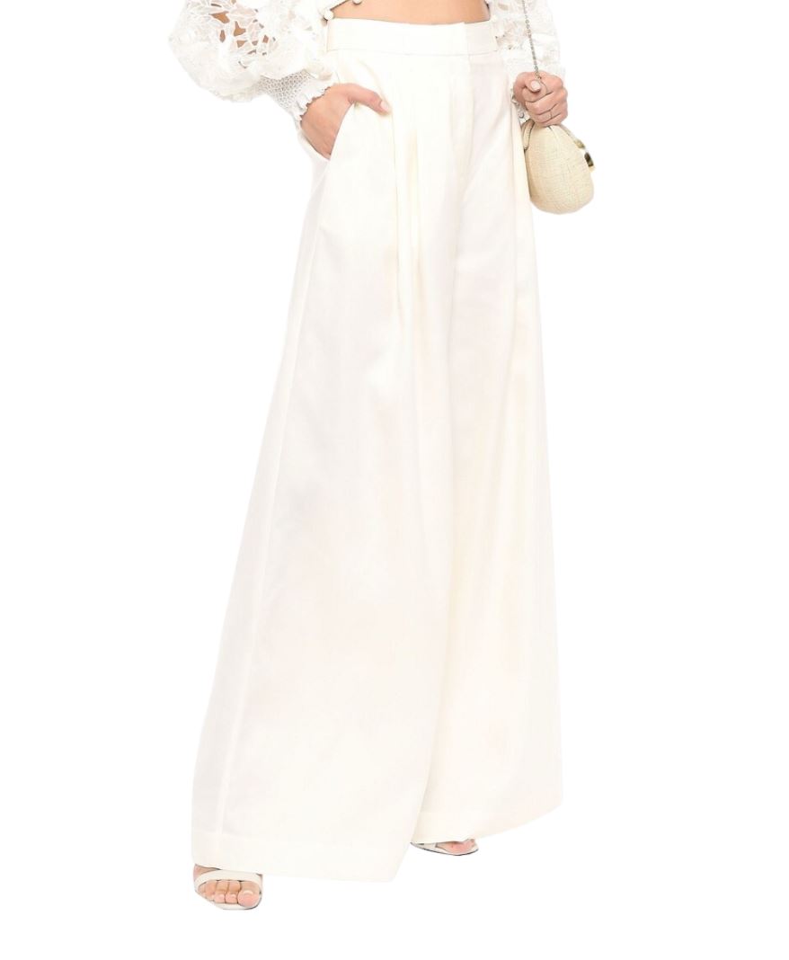 Zimmermann Moncur Wide Leg Pant | Pearl/Cream, Silk, Pleated Front, High Waist