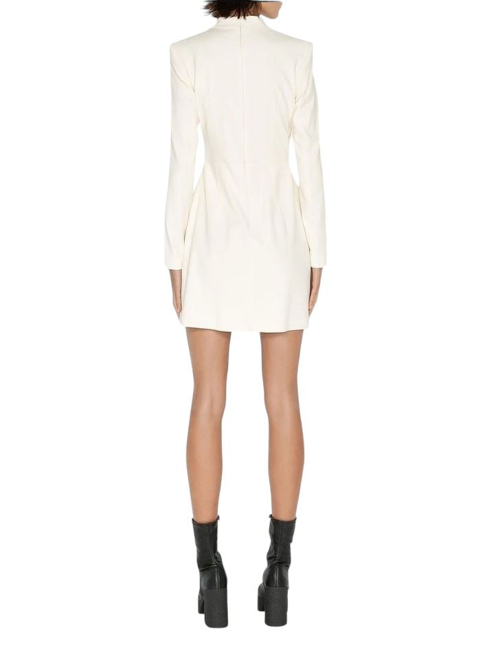 CUE Wrap Blazer Dress | Ivory/Off White, Buckle, Stretch Fabric, Shoulder Pads