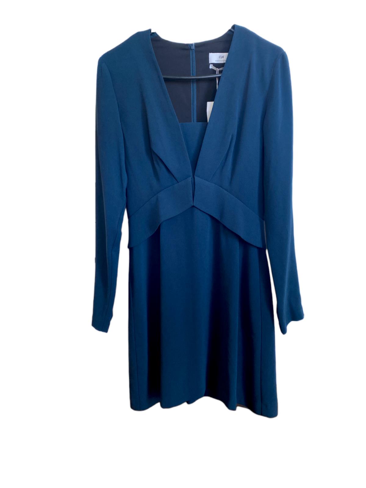 CUE Long Sleeve Mini Dress | Peplum Waist, Stretch, V Neck, Zipper, Career/Work