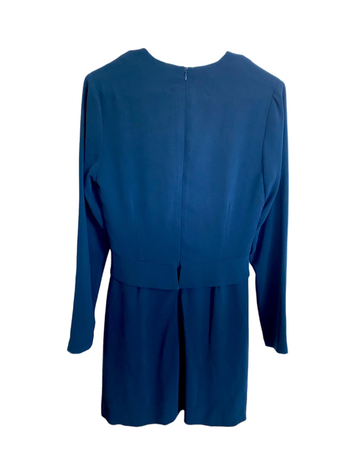 CUE Long Sleeve Mini Dress | Peplum Waist, Stretch, V Neck, Zipper, Career/Work