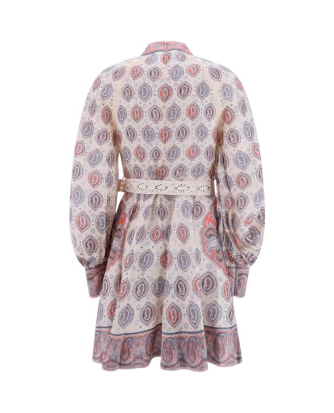 Zimmermann Vitali Button Up Mini Dress | Blouson Sleeves, Ivory Paisley, Belted