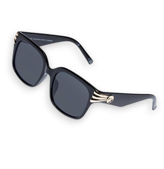 Le Specs Shell Shocked Sunglasses | Black/Gold Hardware, Clear Acetate, Square