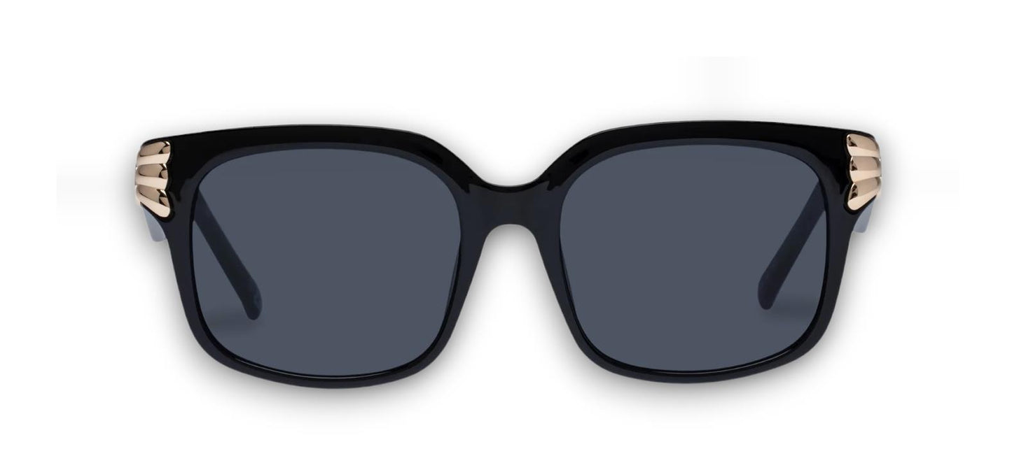 Le Specs Shell Shocked Sunglasses | Black/Gold Hardware, Clear Acetate, Square
