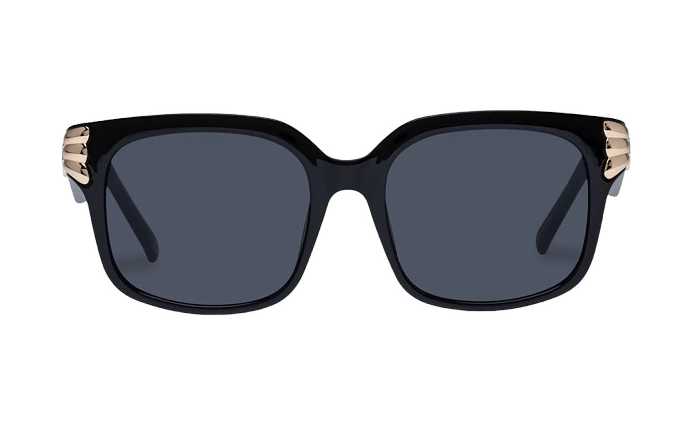 Le Specs Shell Shocked Sunglasses | Black/Gold Hardware, Clear Acetate, Square