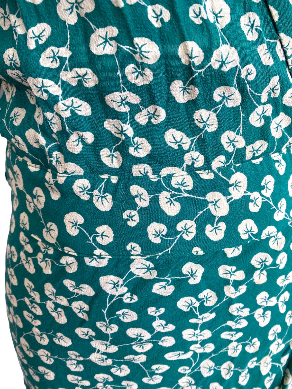 GANNI Dalton Crepe Wrap Midi Dress | Green Floral, Sz 36/Small, Viscose, V Neck