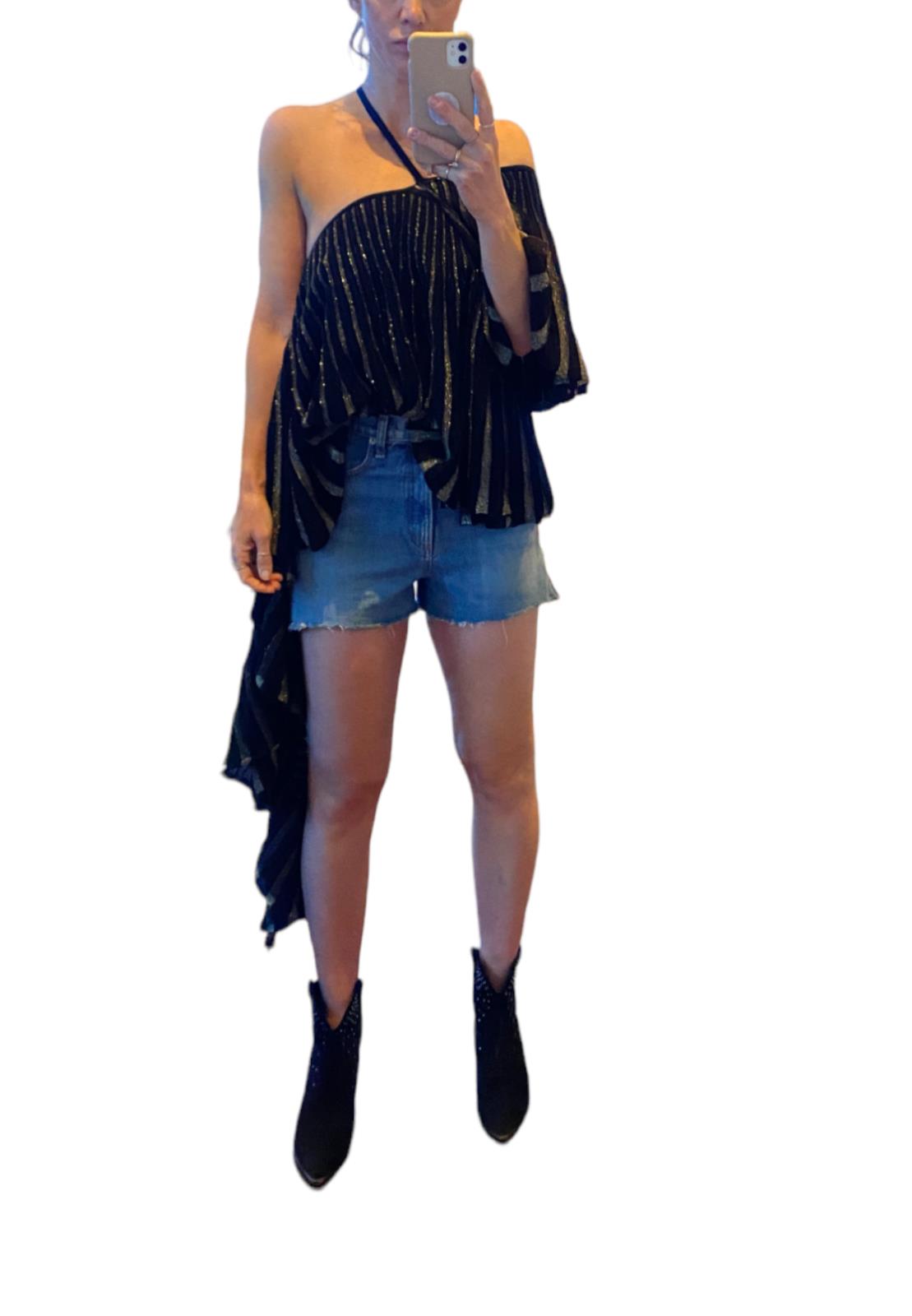 Sass & Bide Fiesta Barcelona Top | Sz L, Black/Gold, Off/One Shoulder, Festival