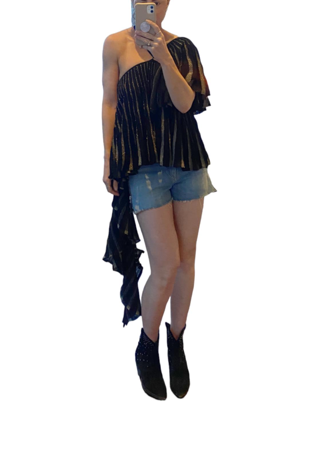 Sass & Bide Fiesta Barcelona Top | Sz L, Black/Gold, Off/One Shoulder, Festival