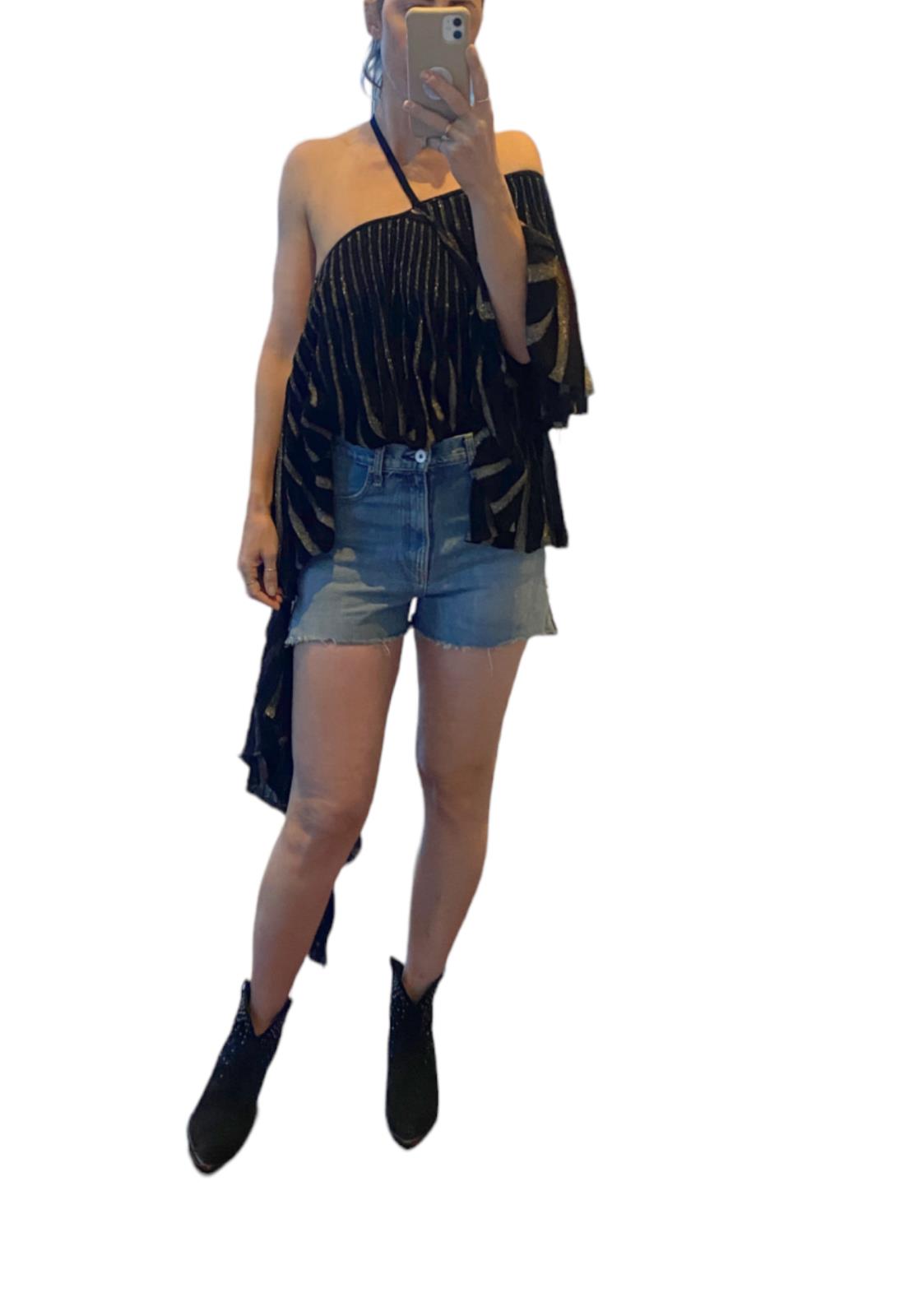Sass & Bide Fiesta Barcelona Top | Sz L, Black/Gold, Off/One Shoulder, Festival