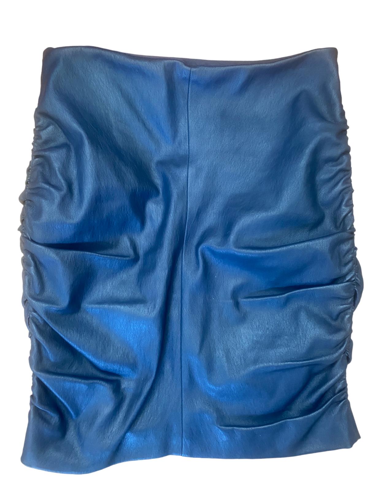 Scanlan Theodore French Leather Skirt | Midi/Mini, Stretch, Ruched Sides, Pencil