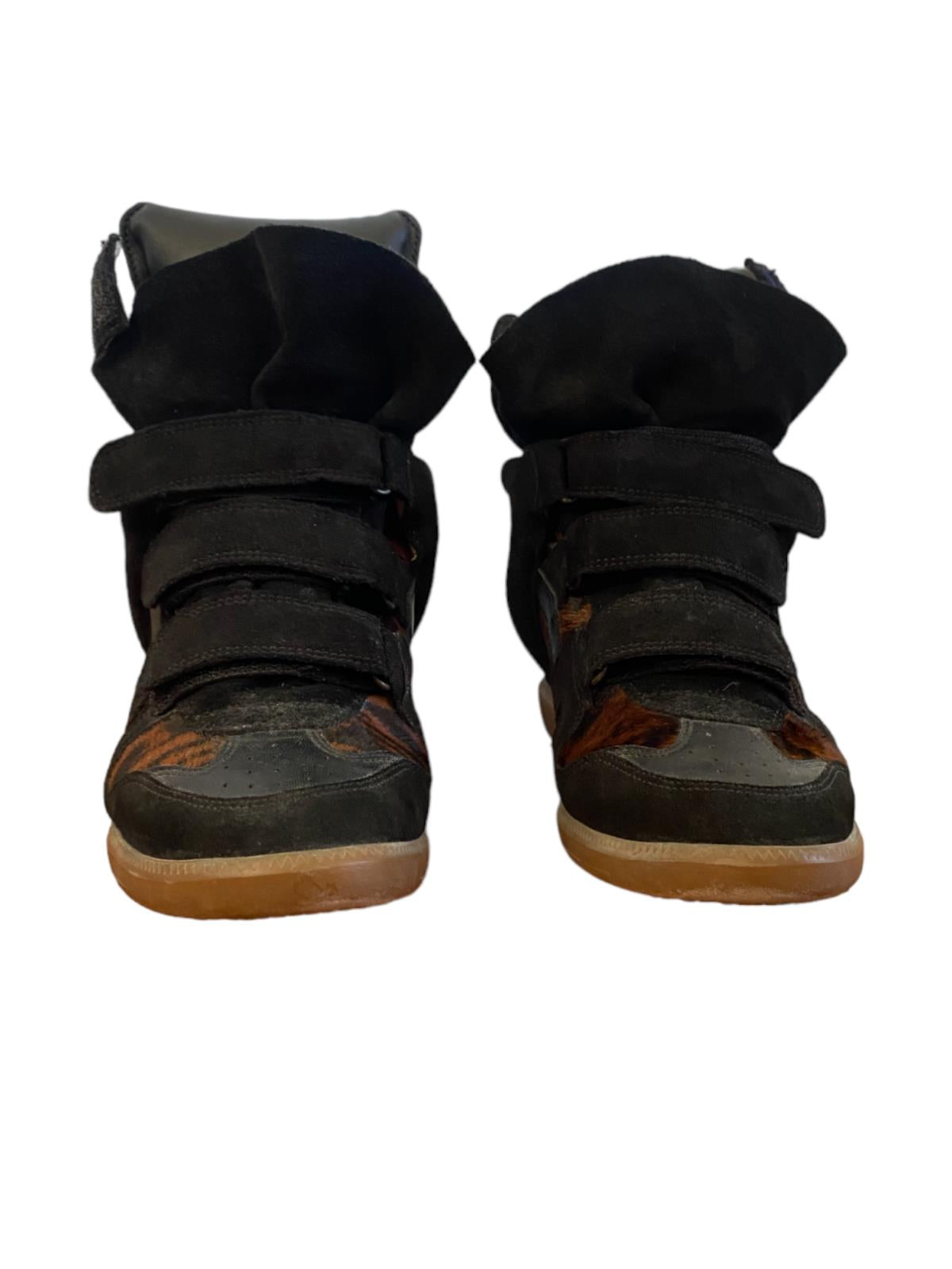 Isabel Marant Bayley Wedge Trainers | Black/Animal Print, Sz 41, Suede/Leather