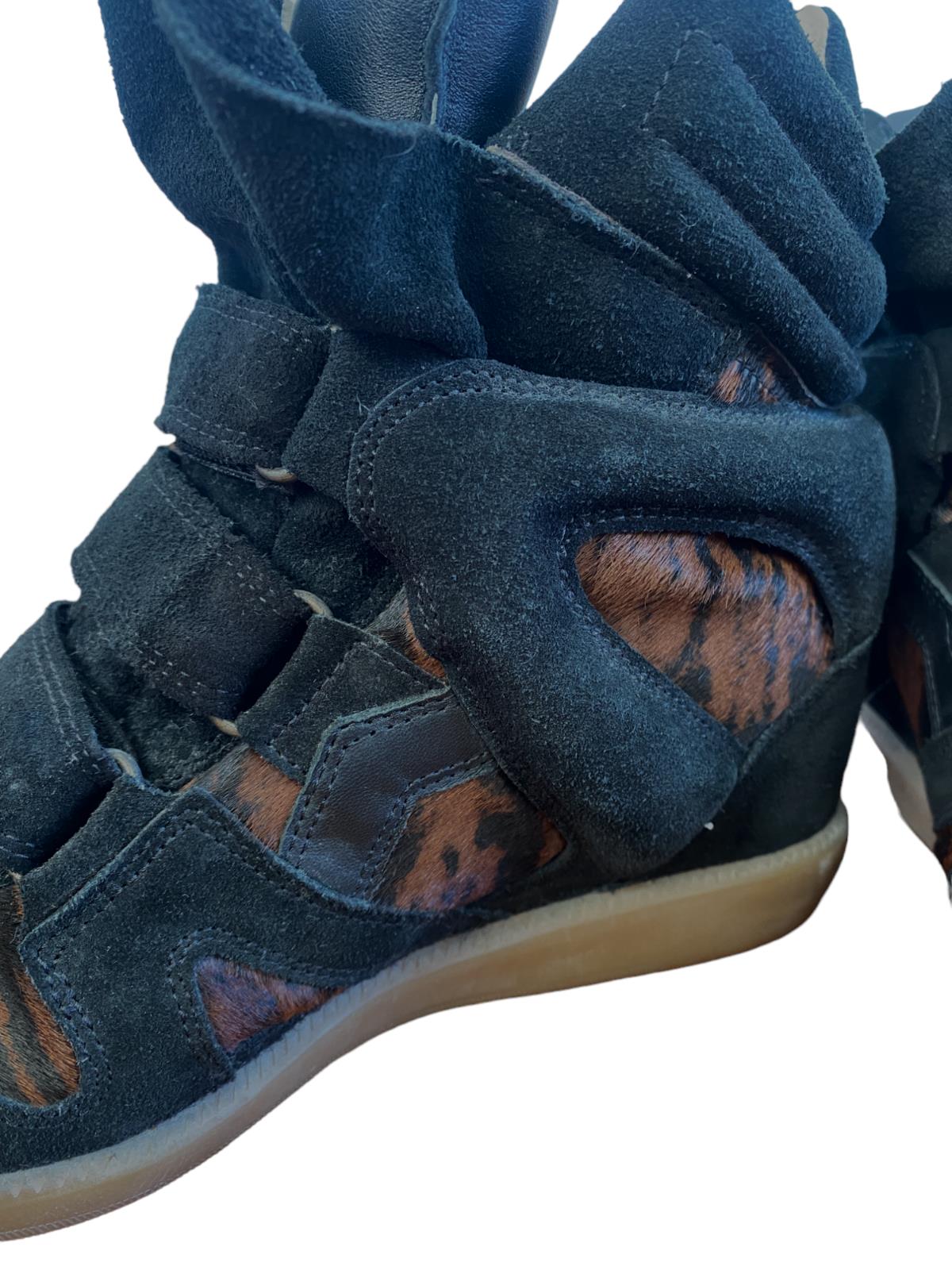 Isabel Marant Bayley Wedge Trainers | Black/Animal Print, Sz 41, Suede/Leather
