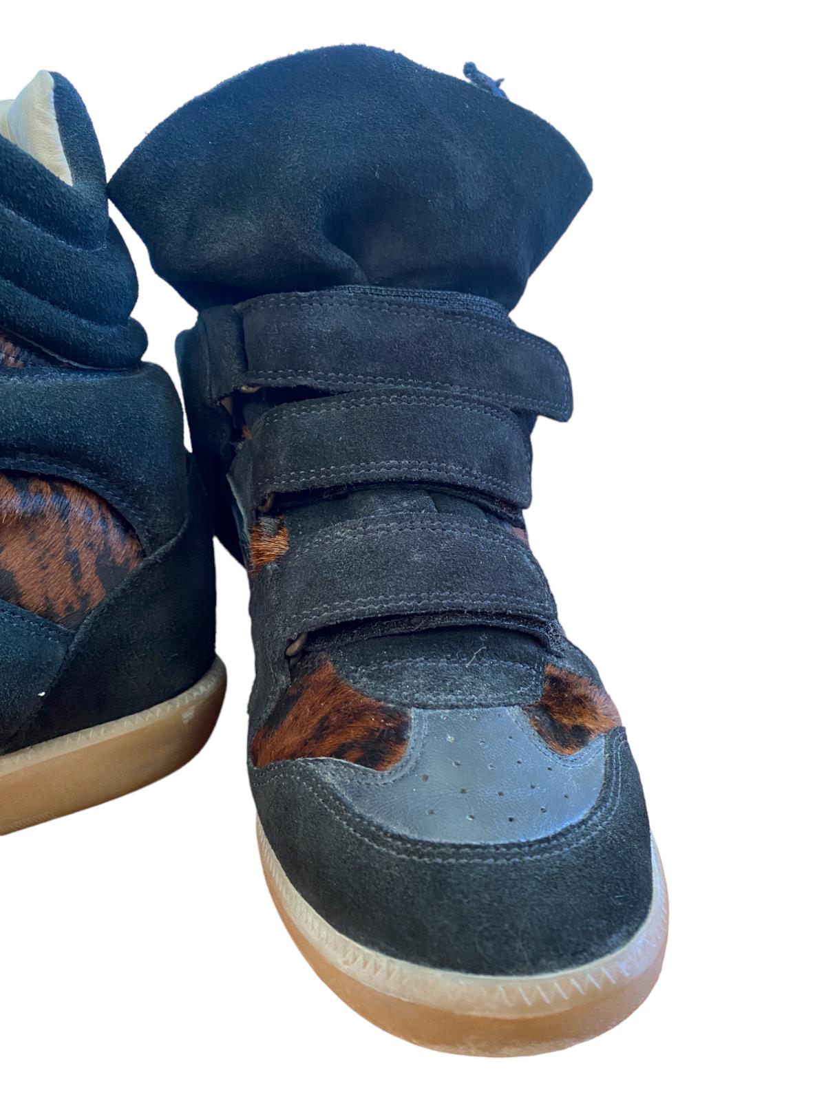 Isabel Marant Bayley Wedge Trainers | Black/Animal Print, Sz 41, Suede/Leather
