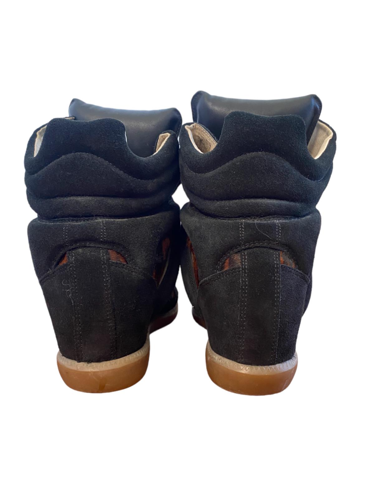 Isabel Marant Bayley Wedge Trainers | Black/Animal Print, Sz 41, Suede/Leather