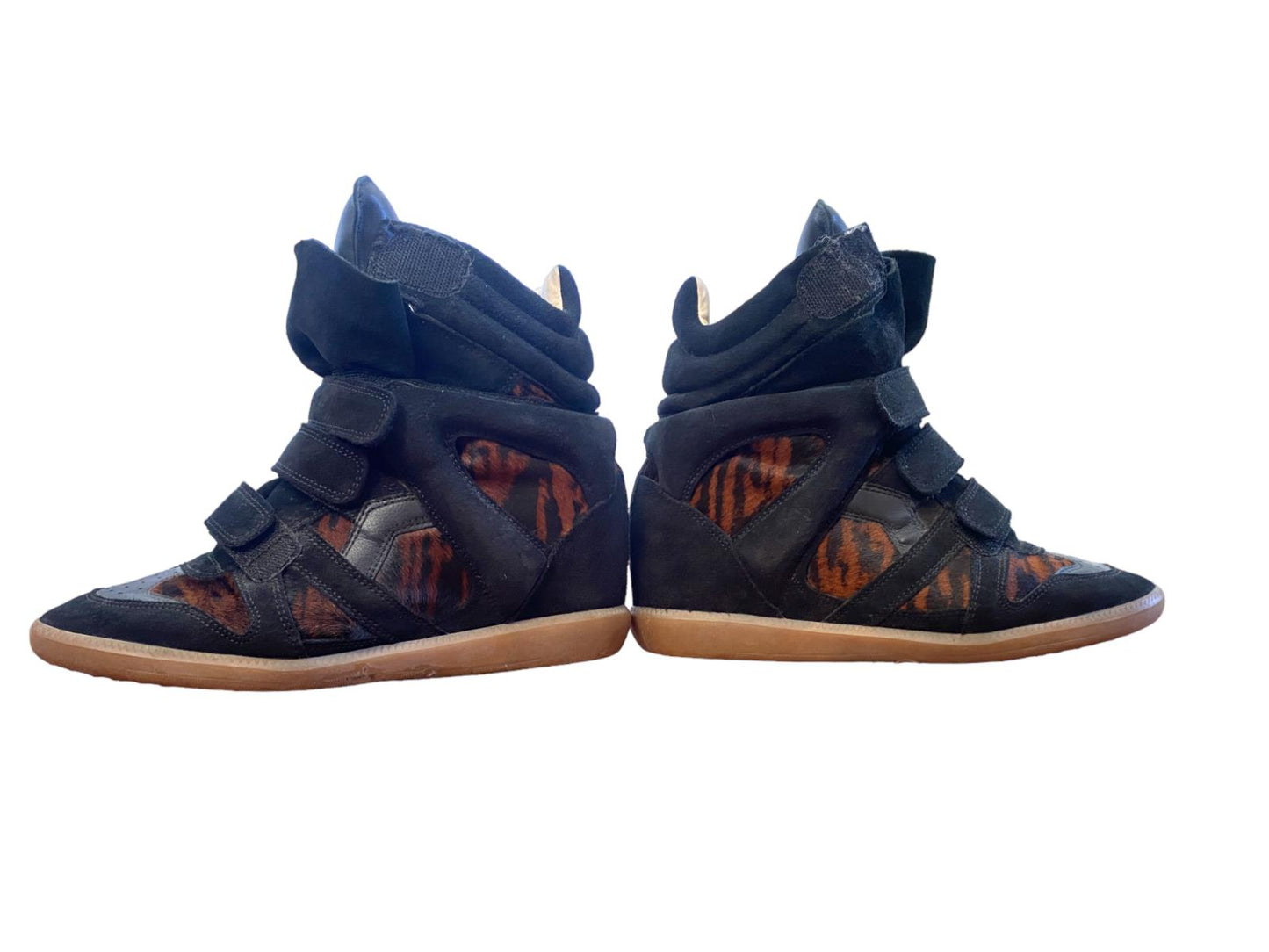 Isabel Marant Bayley Wedge Trainers | Black/Animal Print, Sz 41, Suede/Leather
