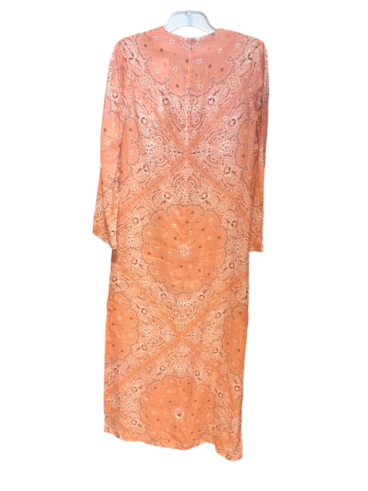Zimmermann Violet Lace Up Midi Dress | Pink/Peach Bandana, Cotton, Lace Up Neck