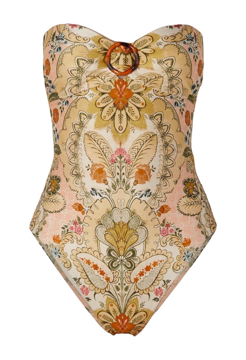 Zimmermann Laurel Bamboo Ring One Piece | Baroque Floral, Bandeau, Open Back