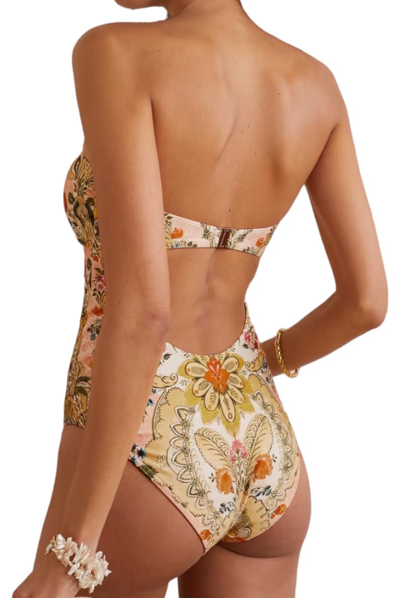 Zimmermann Laurel Bamboo Ring One Piece | Baroque Floral, Bandeau, Open Back