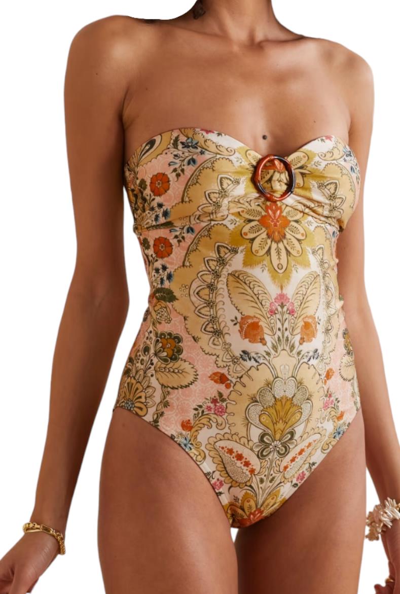 Zimmermann Laurel Bamboo Ring One Piece | Baroque Floral, Bandeau, Open Back