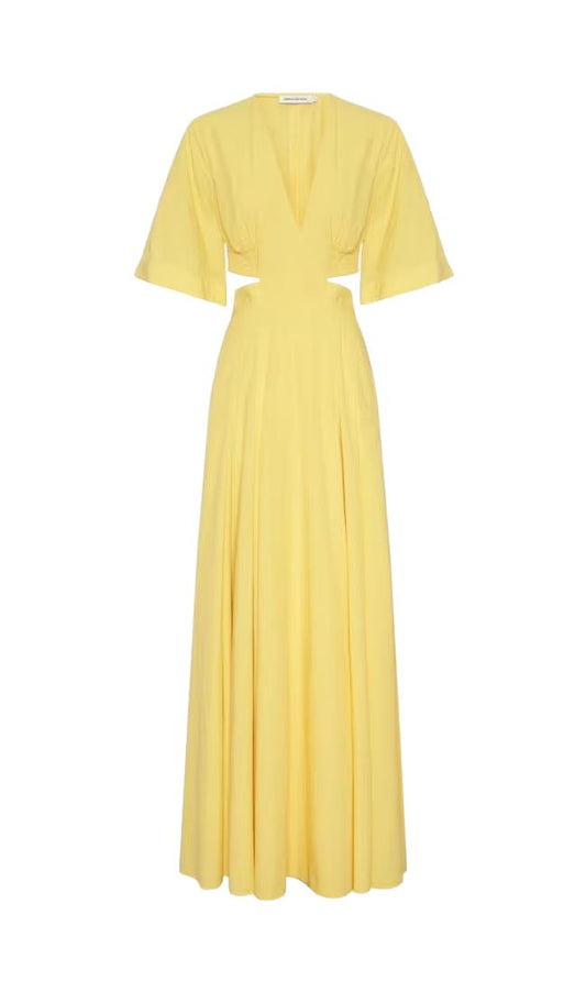 Camilla and Marc Antonella V Neck Dress |Lemon/Yellow, Cutouts, V Neck, Shirring