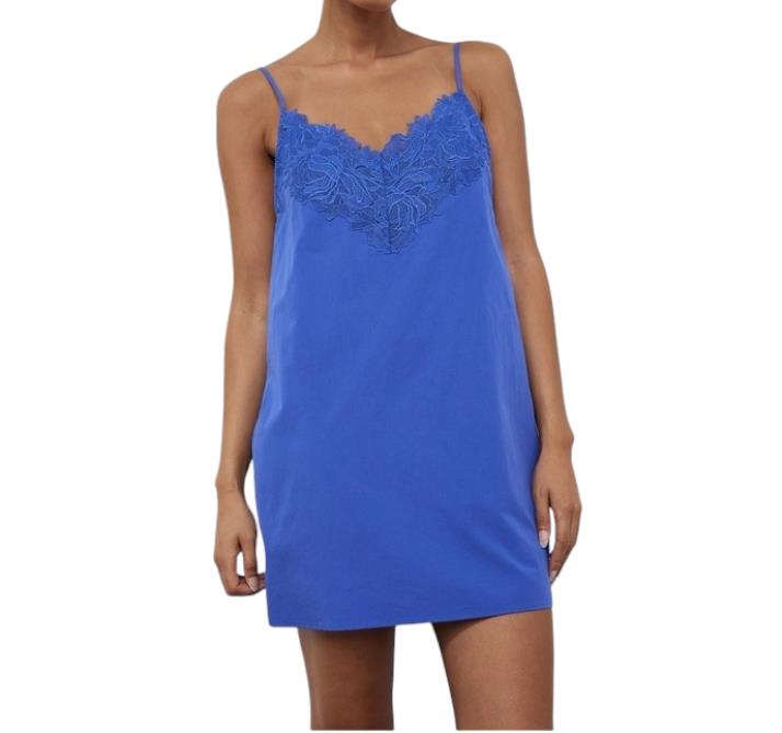 CAMILLA AND MARC Sable Mini Dress Iris Blue Cotton Lace Trim Relaxed Slip