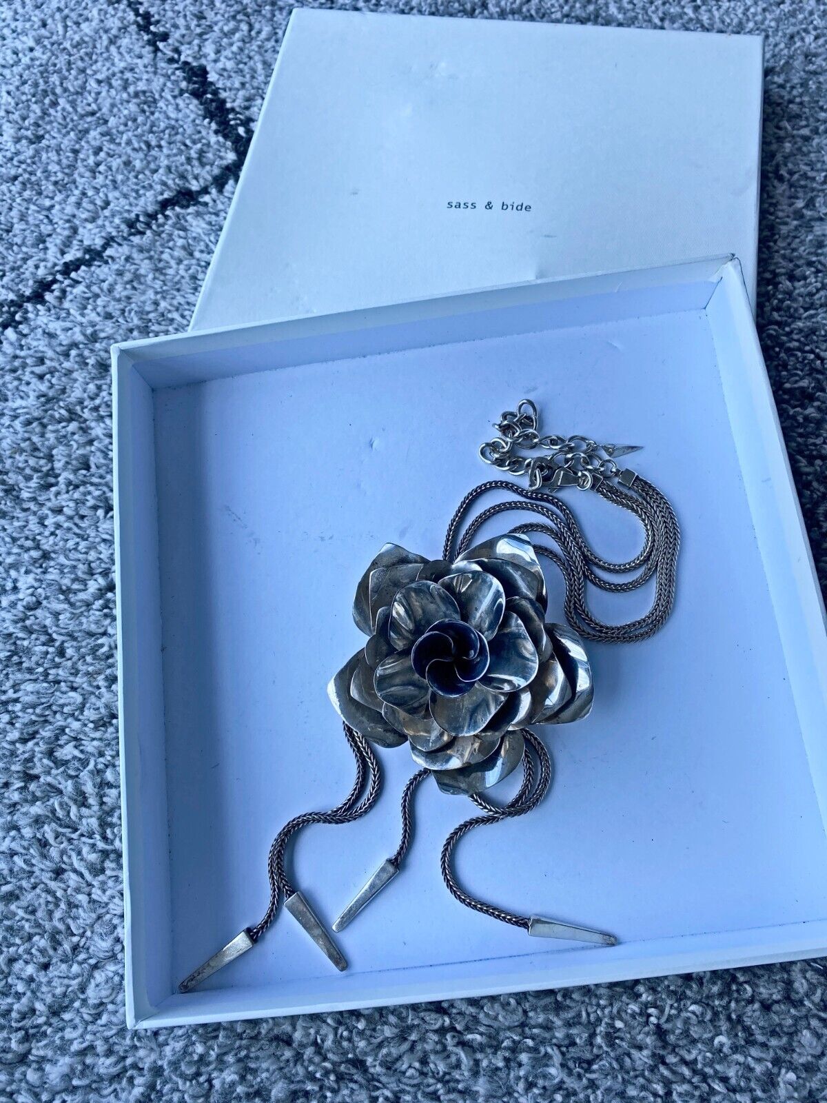 Sass & Bide Camelia Flower Necklace/Choker | RARE Hand Made, Adjustable, Silver