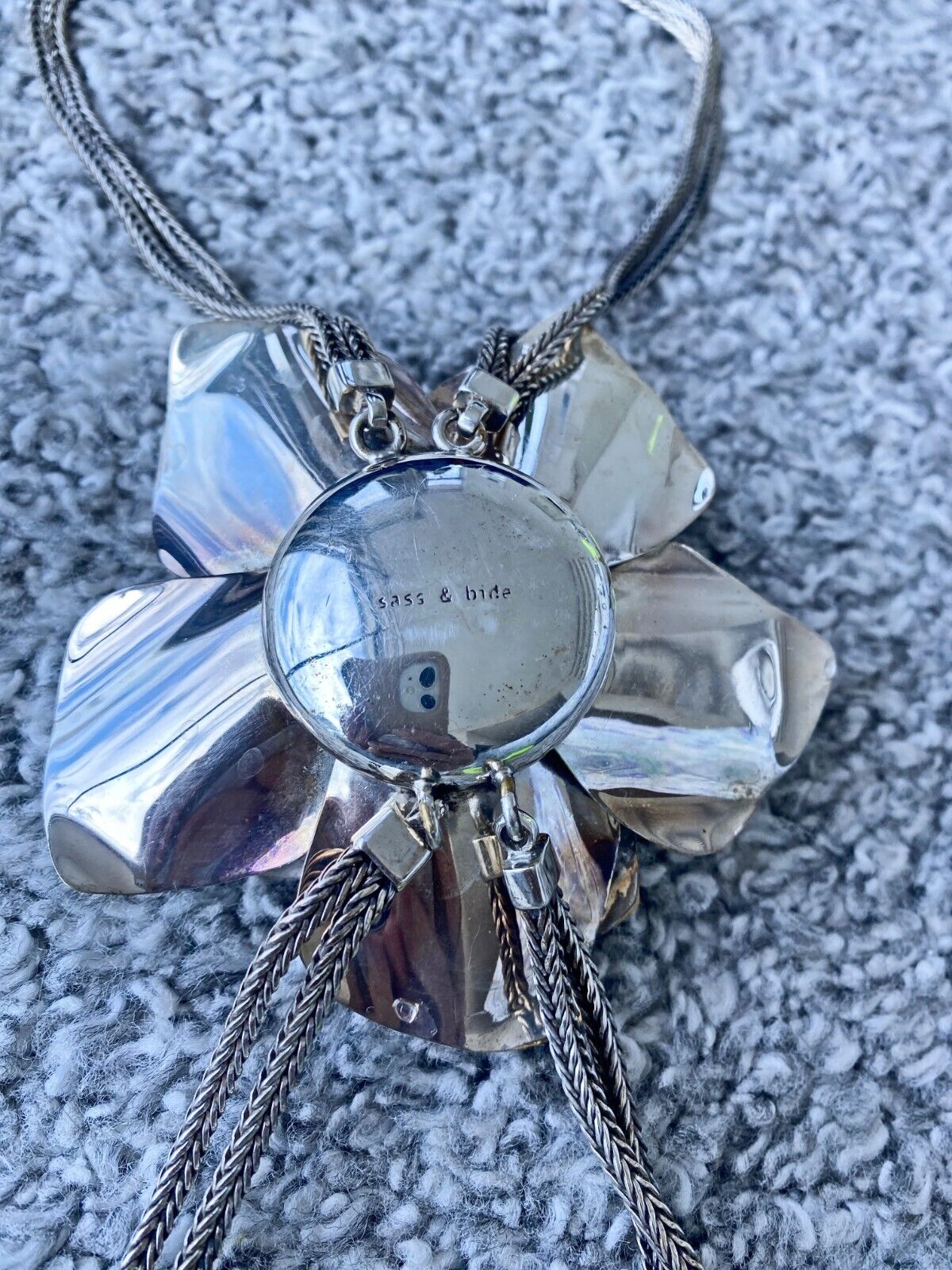Sass & Bide Camelia Flower Necklace/Choker | RARE Hand Made, Adjustable, Silver