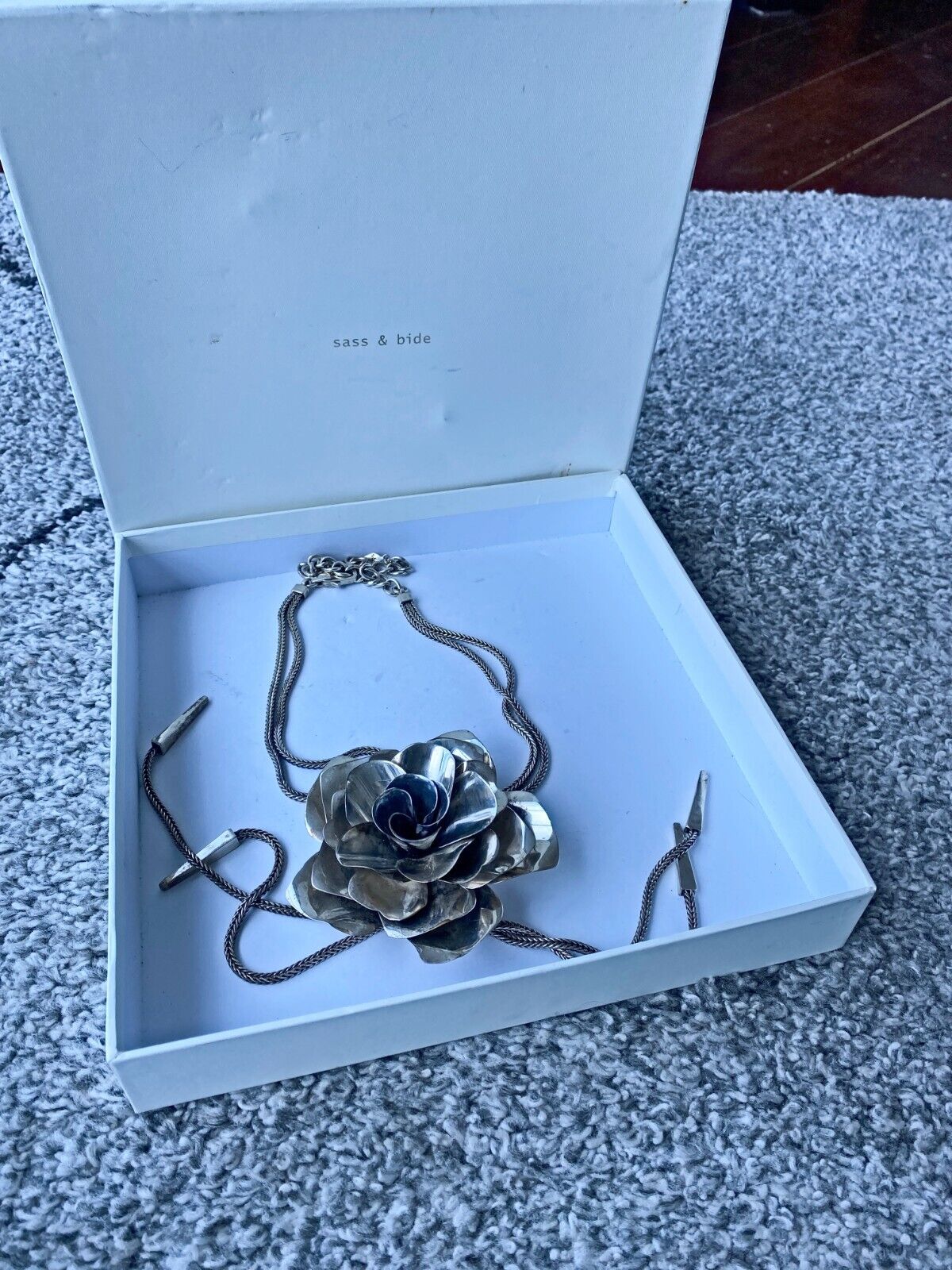 Sass & Bide Camelia Flower Necklace/Choker | RARE Hand Made, Adjustable, Silver