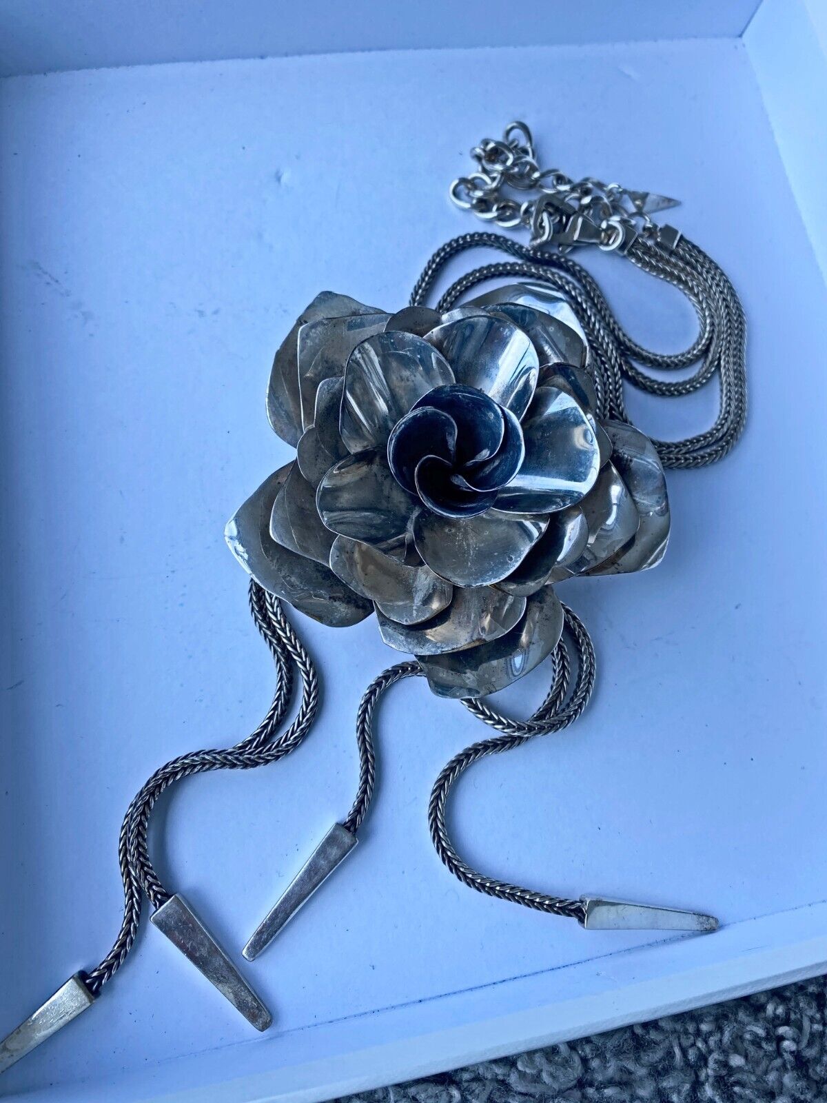 Sass & Bide Camelia Flower Necklace/Choker | RARE Hand Made, Adjustable, Silver