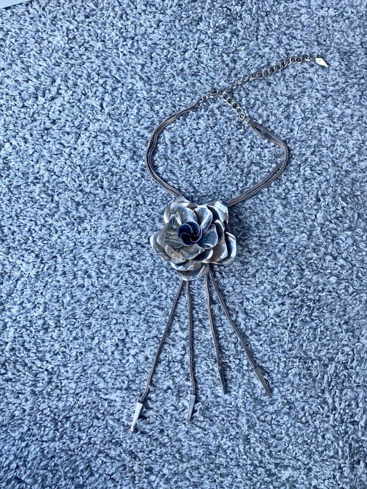Sass & Bide Camelia Flower Necklace/Choker | RARE Hand Made, Adjustable, Silver