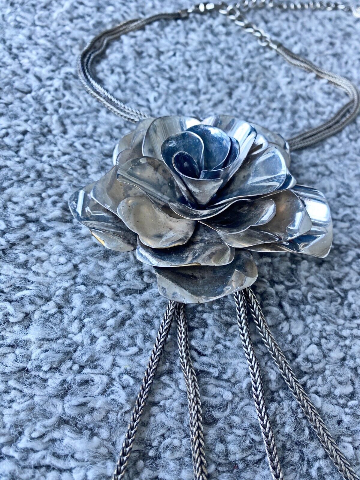 Sass & Bide Camelia Flower Necklace/Choker | RARE Hand Made, Adjustable, Silver