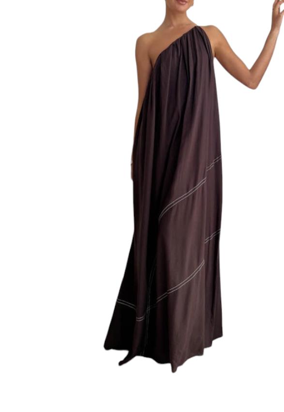 Camilla and Marc Castille One Shoulder Maxi Dress |Brown/Chocolate, One Shoulder