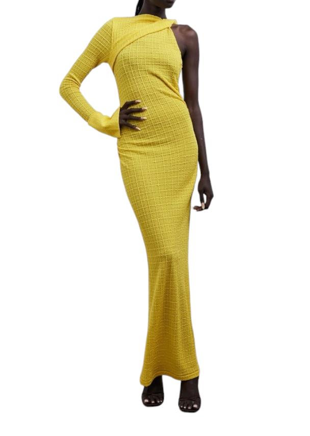 CAMILLA AND MARC Cypress Midi Dress | One Shoulder, Stretch, Yellow, Asymmetric