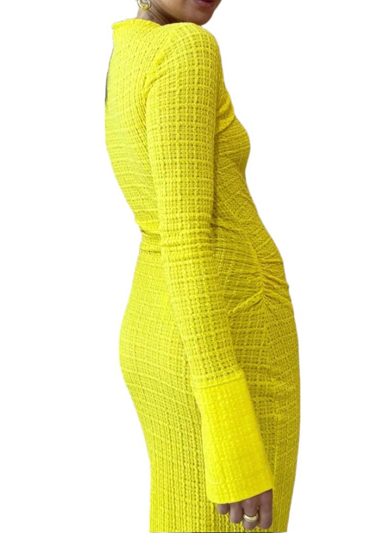 CAMILLA AND MARC Cypress Midi Dress | One Shoulder, Stretch, Yellow, Asymmetric