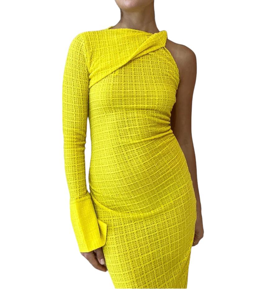CAMILLA AND MARC Cypress Midi Dress | One Shoulder, Stretch, Yellow, Asymmetric