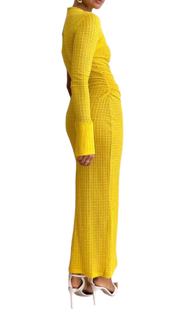 CAMILLA AND MARC Cypress Midi Dress | One Shoulder, Stretch, Yellow, Asymmetric