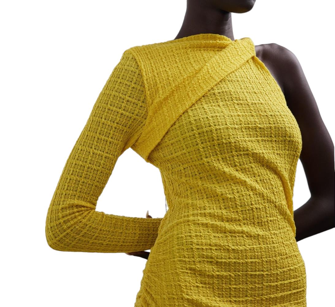 CAMILLA AND MARC Cypress Midi Dress | One Shoulder, Stretch, Yellow, Asymmetric