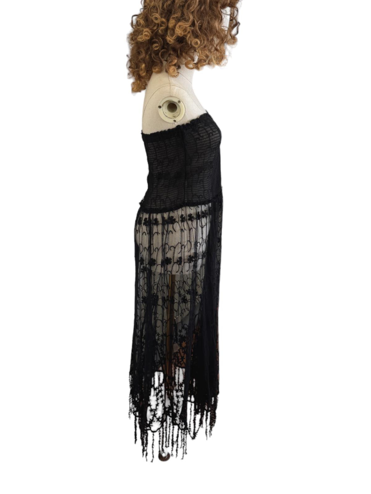Free People Strapless Lace Stretch Dress | Black, Sz M, Sheer, Festival, Boho