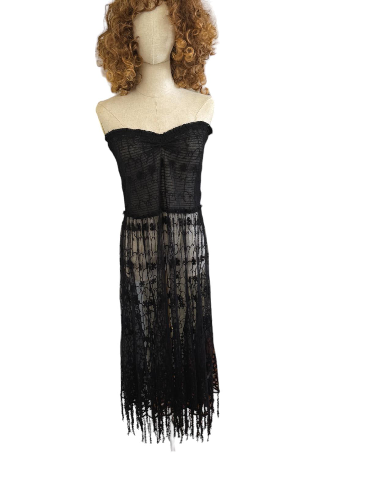 Free People Strapless Lace Stretch Dress | Black, Sz M, Sheer, Festival, Boho