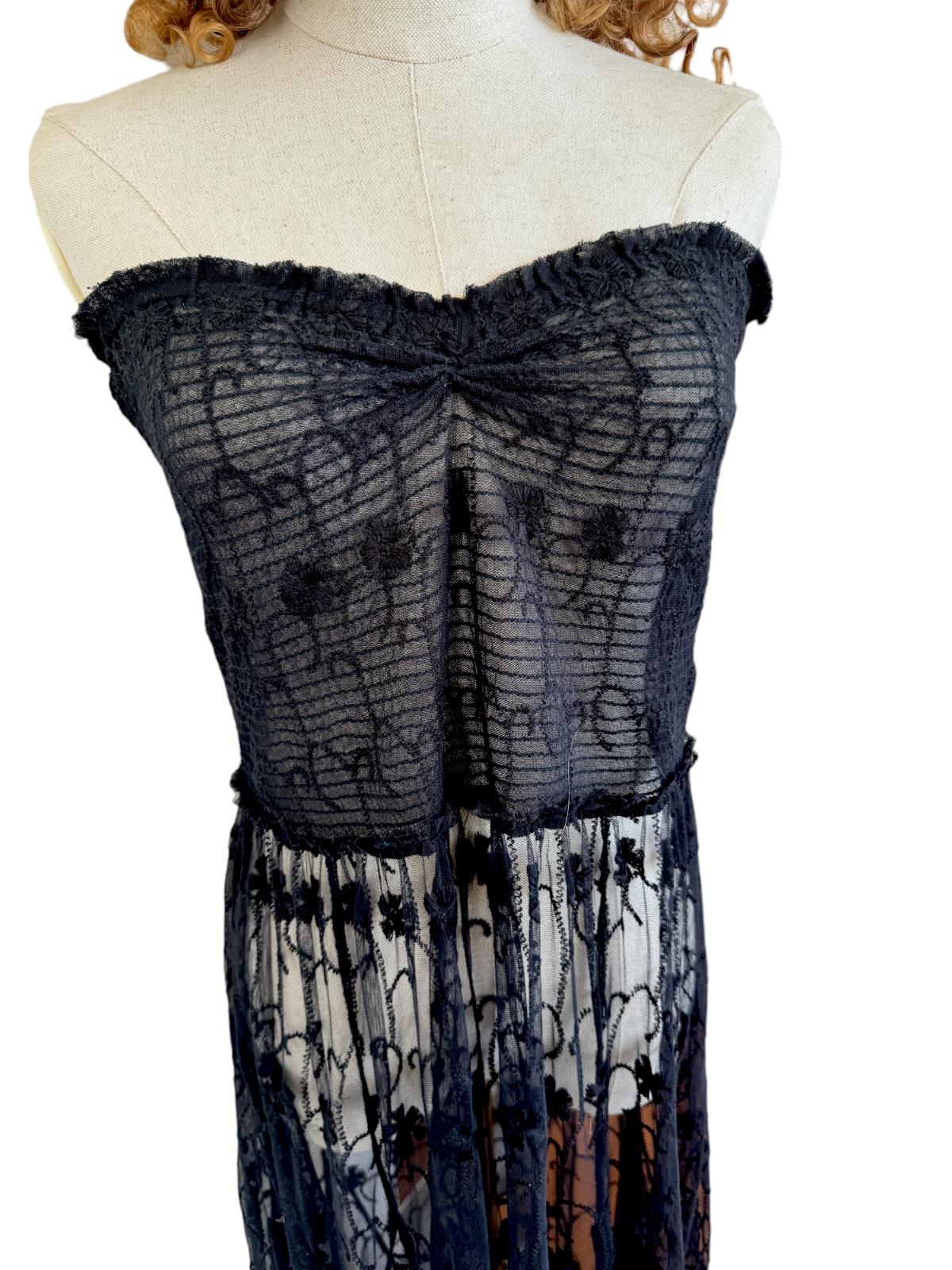 Free People Strapless Lace Stretch Dress | Black, Sz M, Sheer, Festival, Boho