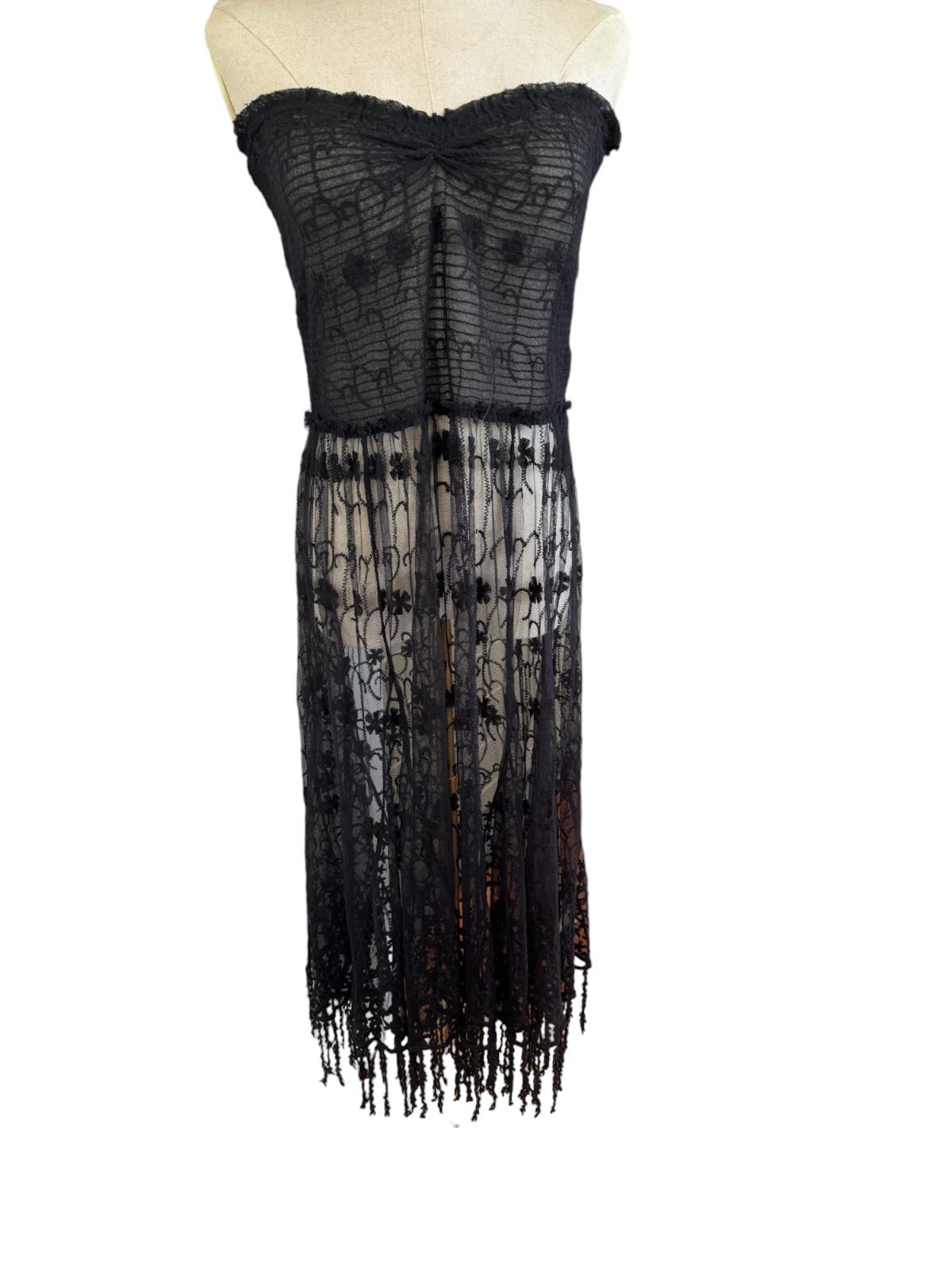 Free People Strapless Lace Stretch Dress | Black, Sz M, Sheer, Festival, Boho