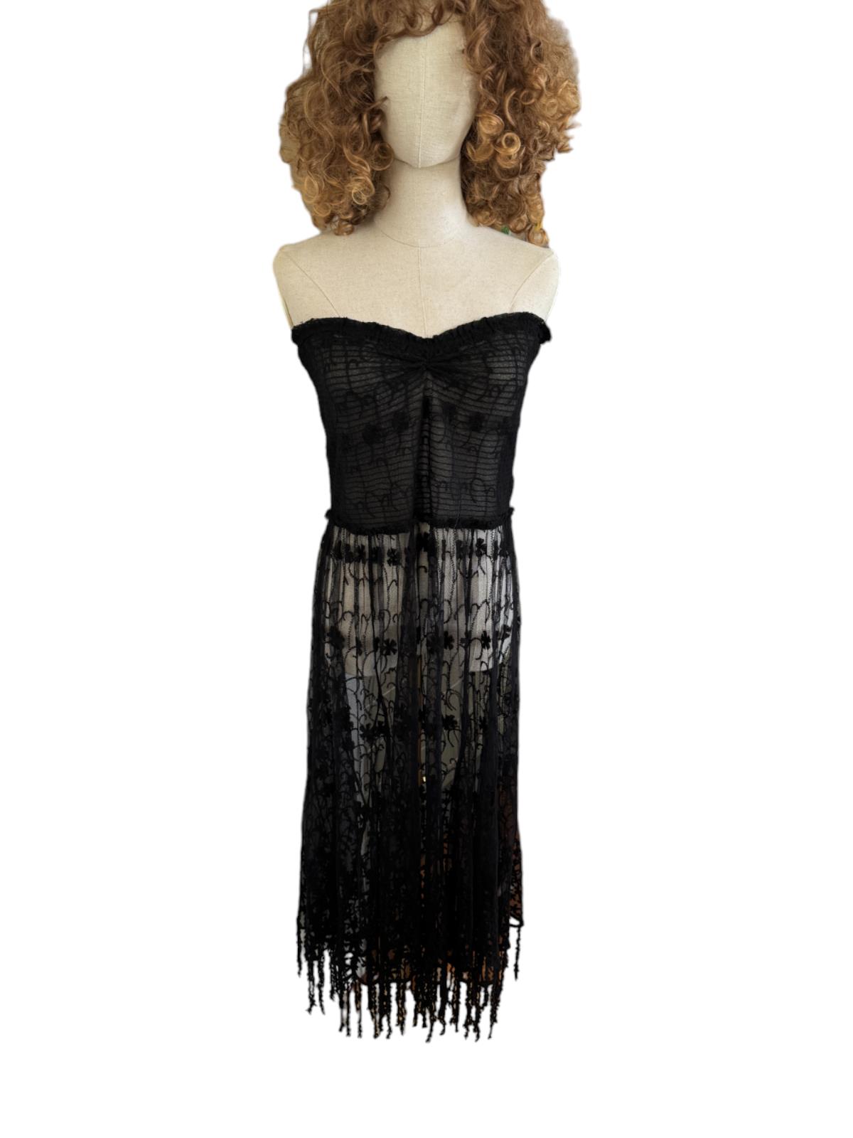Free People Strapless Lace Stretch Dress | Black, Sz M, Sheer, Festival, Boho